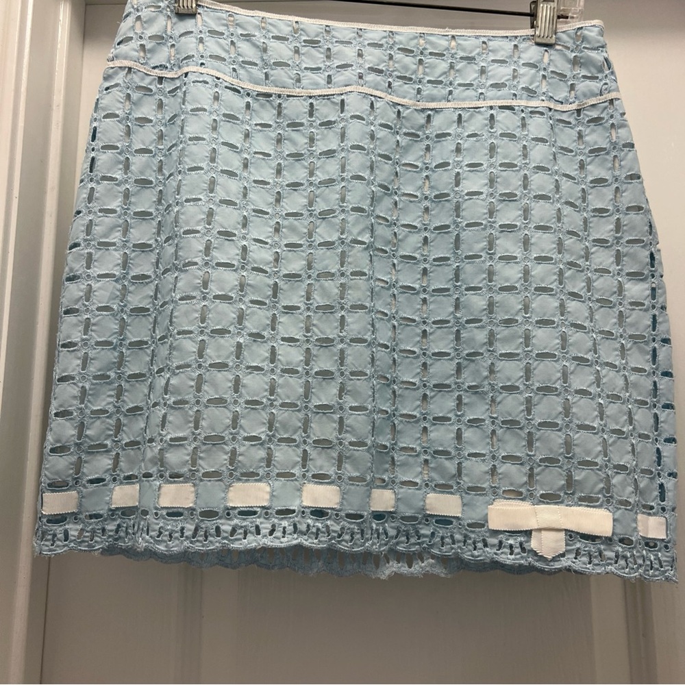 Rachelle Women’s Blue Lace Overlay Skirt Size 6 – Made in USA